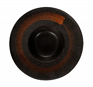 Тарелка для пасты  Corone 252 мм черная с рыжей полосой